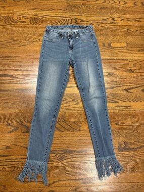Blank NYC Light Blue Skinny Jeans with Fringe Hem
